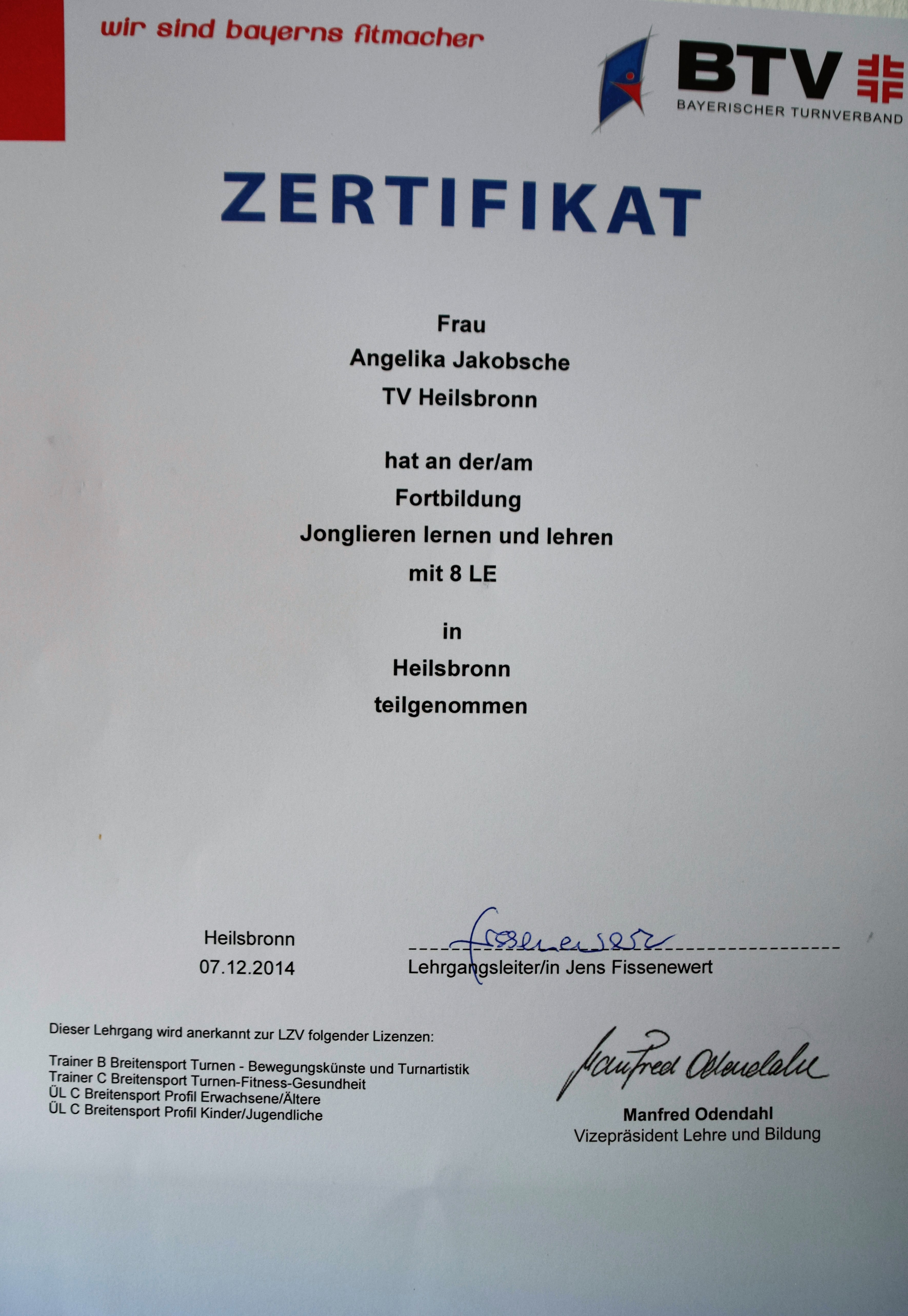 Zertifikat "Jonglieren"
